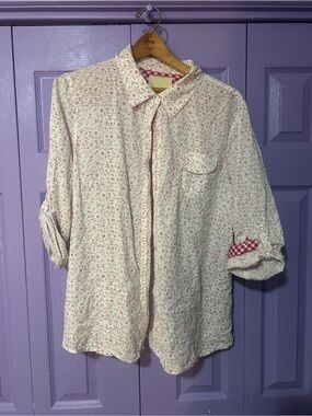 Women’s Pink Floral Button-Up Shirt - Soft Cotton